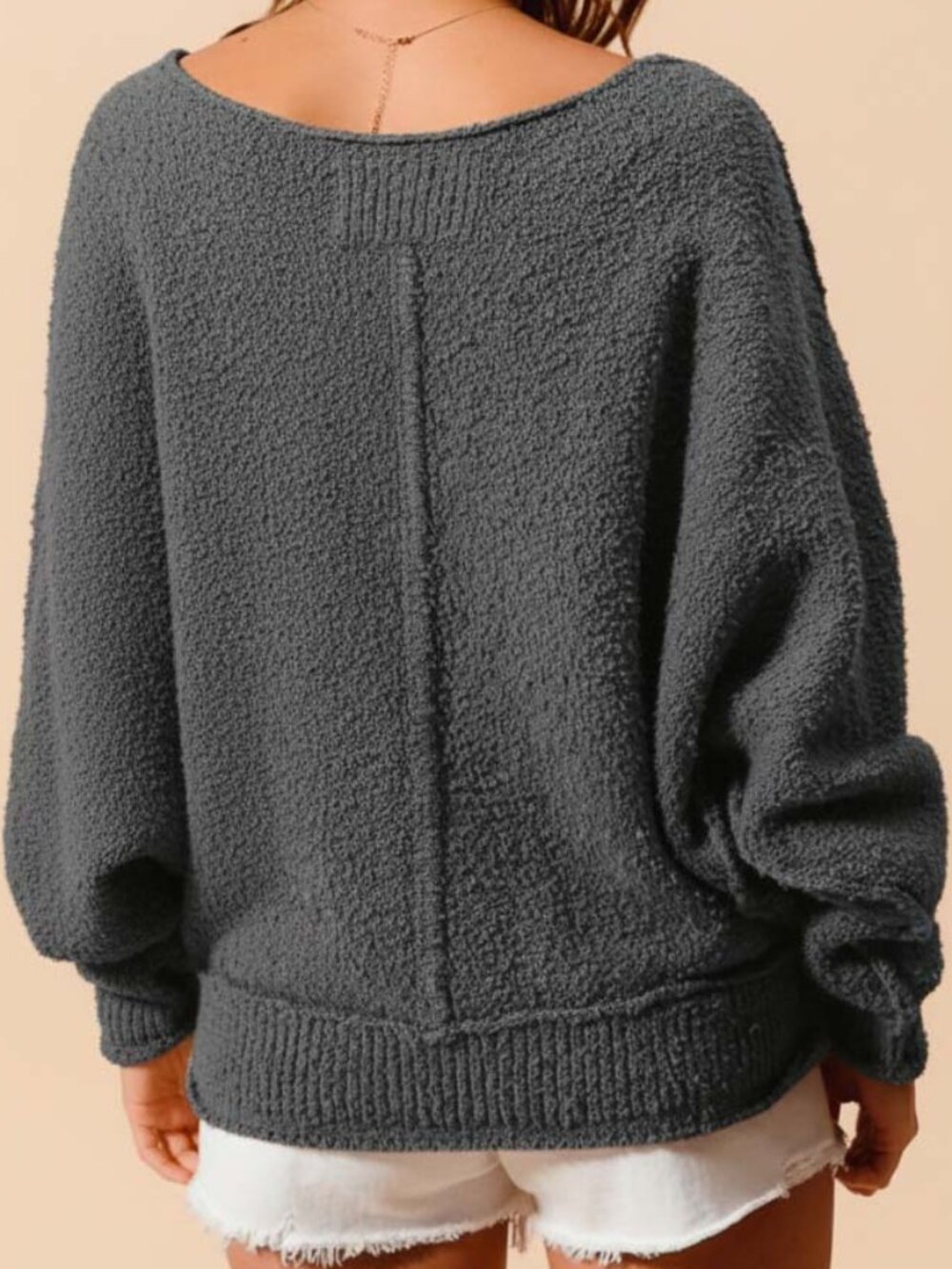 NWT So Me Charcoal Grey Exposed Seam Slouchy Boucle Sweater Size Small - Picture 3 of 8
